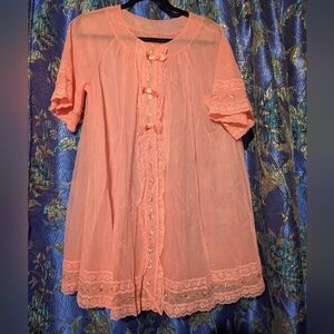 Vintage Shadowline Lace & Chiffon Peignoir Set Nightgown Robe Lingerie Baby Pink